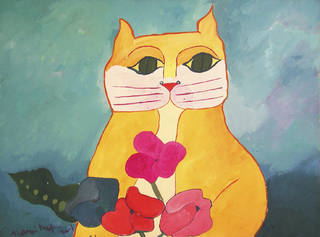 Aldemir Martins - Gato amarelo e flores