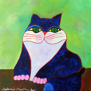 Aldemir Martins - Gato Azul com Fundo Verde e Marrom