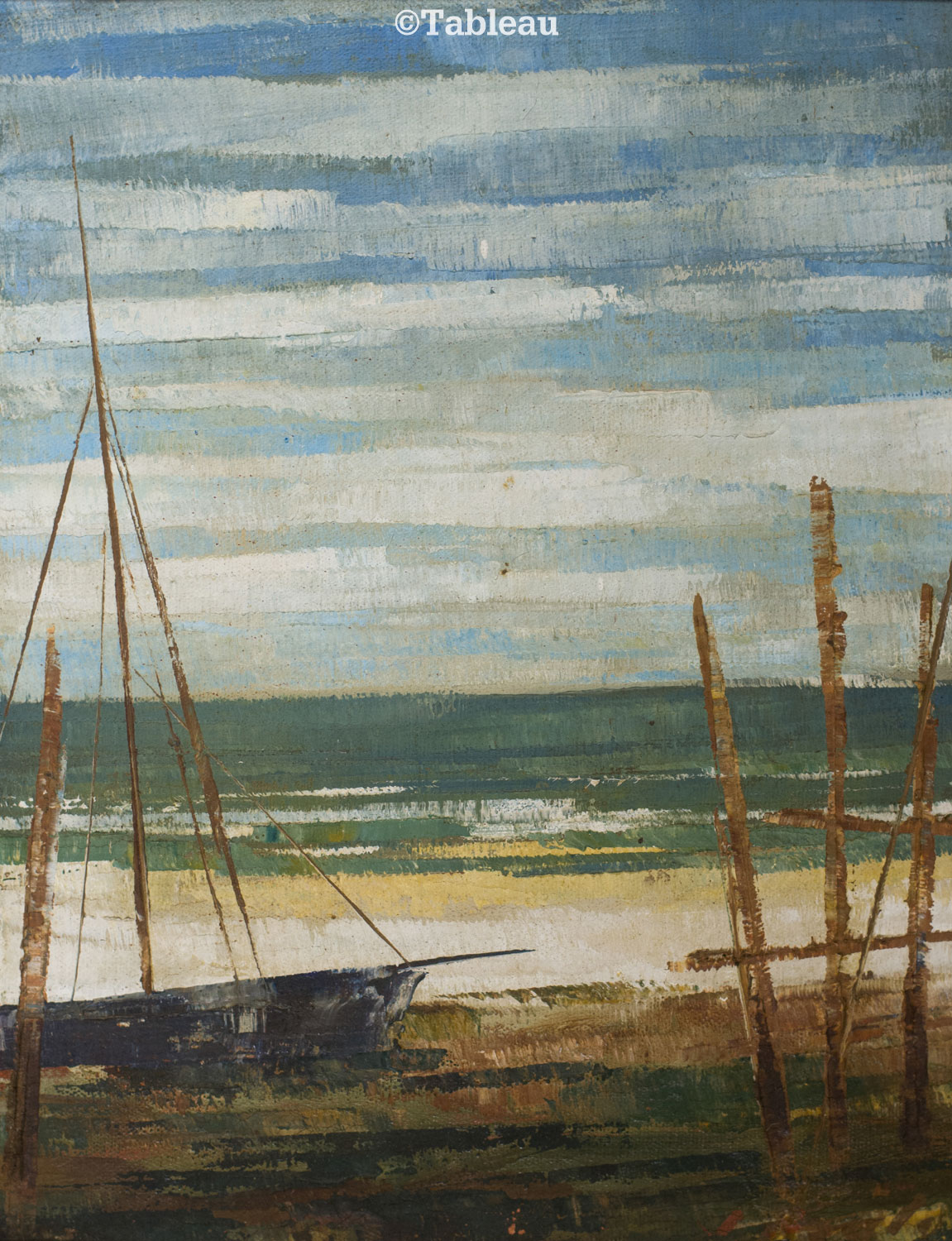 Mar, barco e estacas