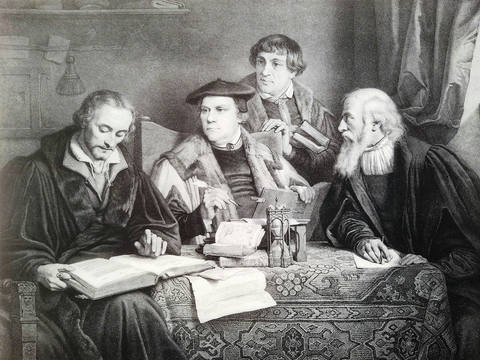 Luther, Melanchton, Pomeranus et Crucier traduzindo a Bíblia