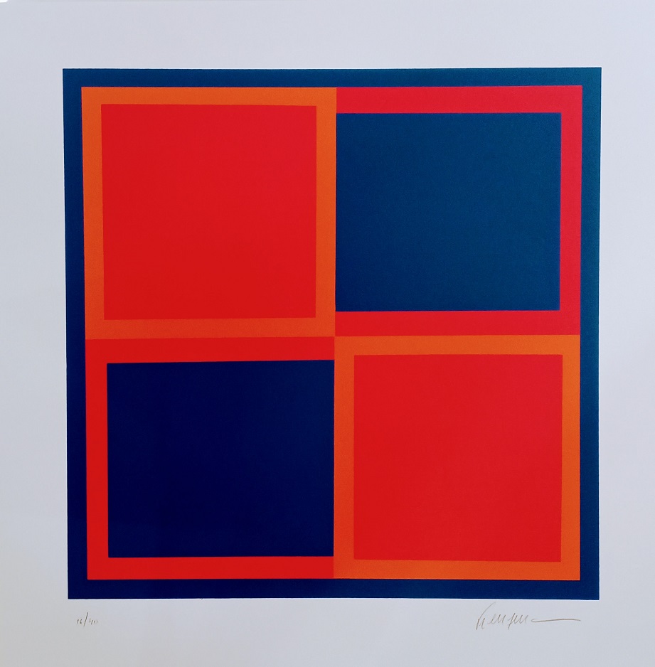 Quadros vermelho e azul
