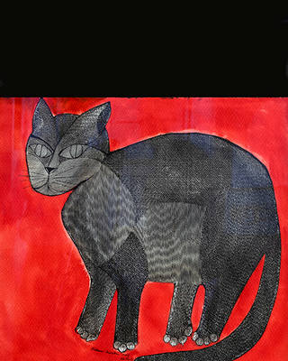 Aldemir Martins - Gato preto fundo vermelho