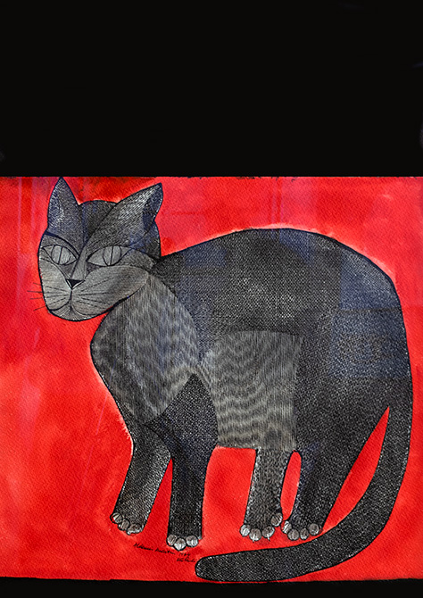 Gato preto fundo vermelho