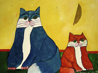 Aldemir Martins - Gato azul e gato vermelho com lua