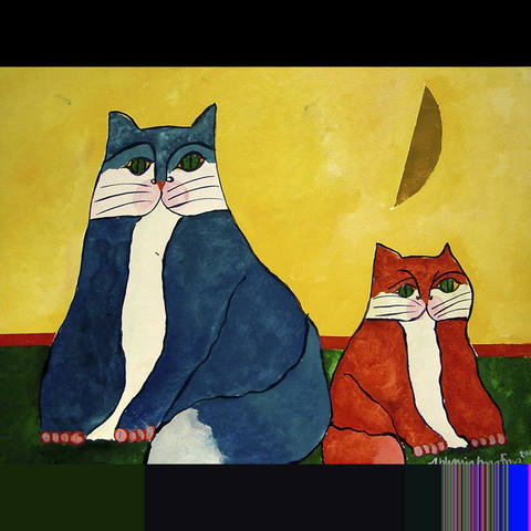 Gato azul e gato vermelho com lua