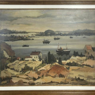 Sylvio Pinto - Paisagem com casas e barcos