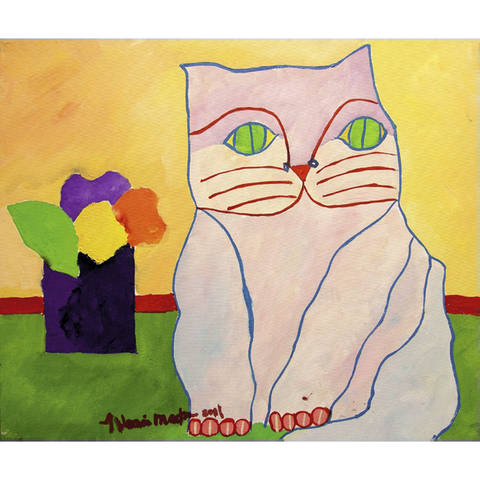 Gato e vaso com flores