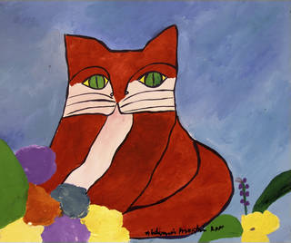 Aldemir Martins - Gato vermelho e flores