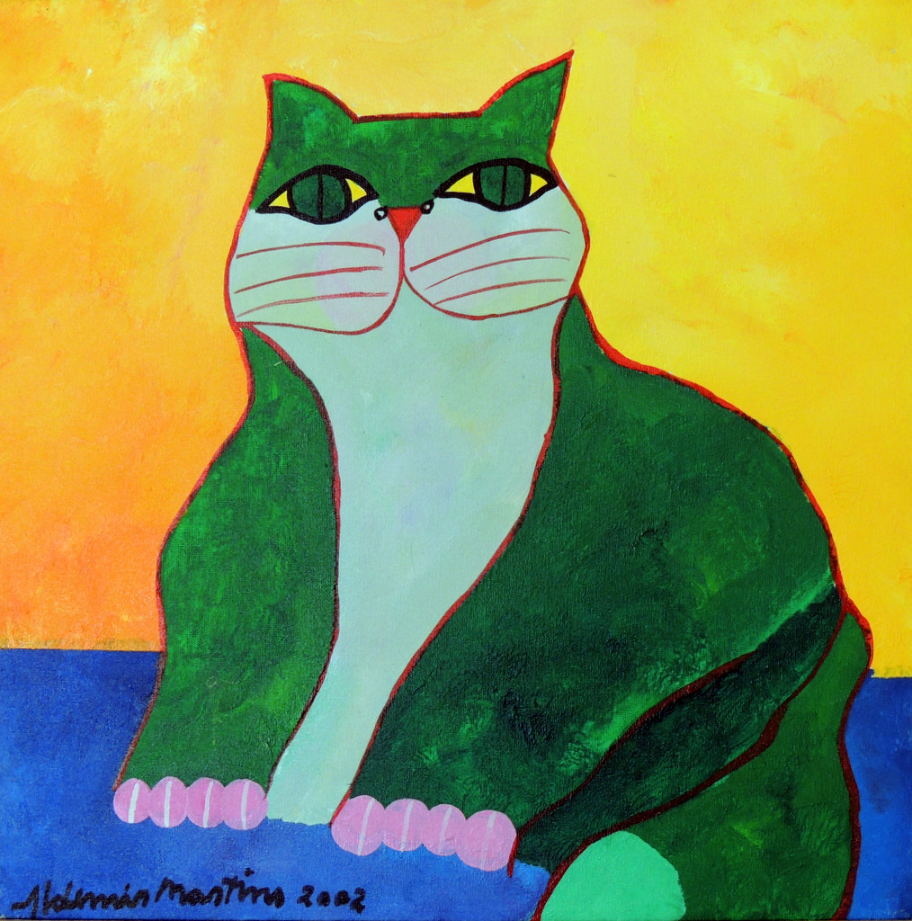 Aldemir Martins - Gato Verde com Fundo Amarelo