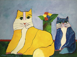 Aldemir Martins - Gato amarelo e gato azul com vaso
