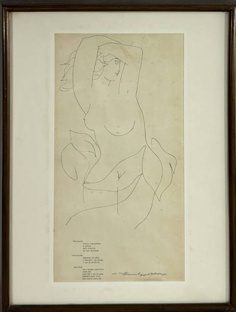 Augusto Rodrigues (1913/ 1993). "Mulher, desenho. 56 x 30. Assinado, datado (1972) e dedicado no c.i.d