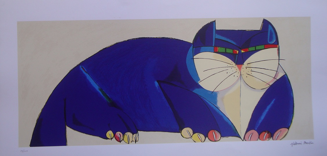 Aldemir Martins - Gato Azul Deitado