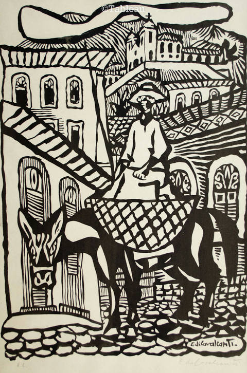 Camponês cavalgando burro