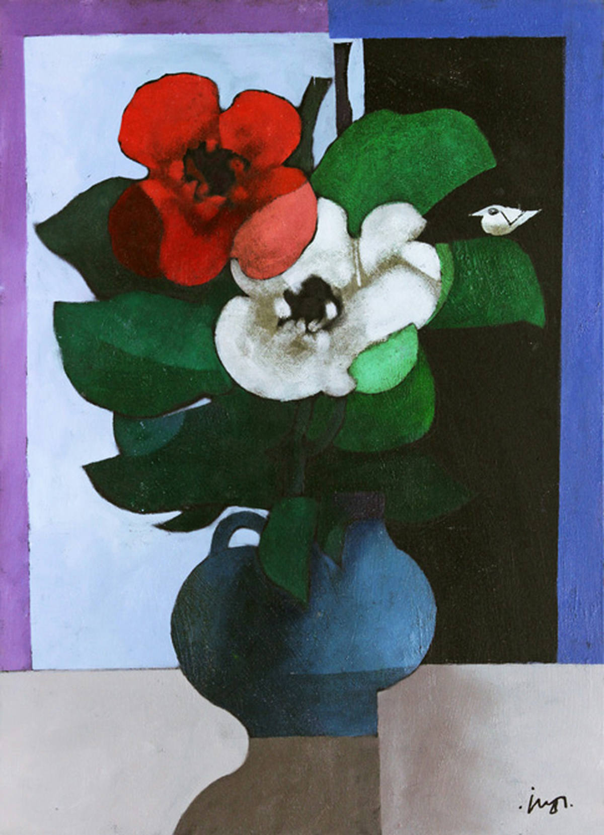 Flores e pássaro
