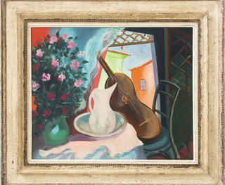 Cícero Dias - Interior com vaso de flores e violão, Déc. 50