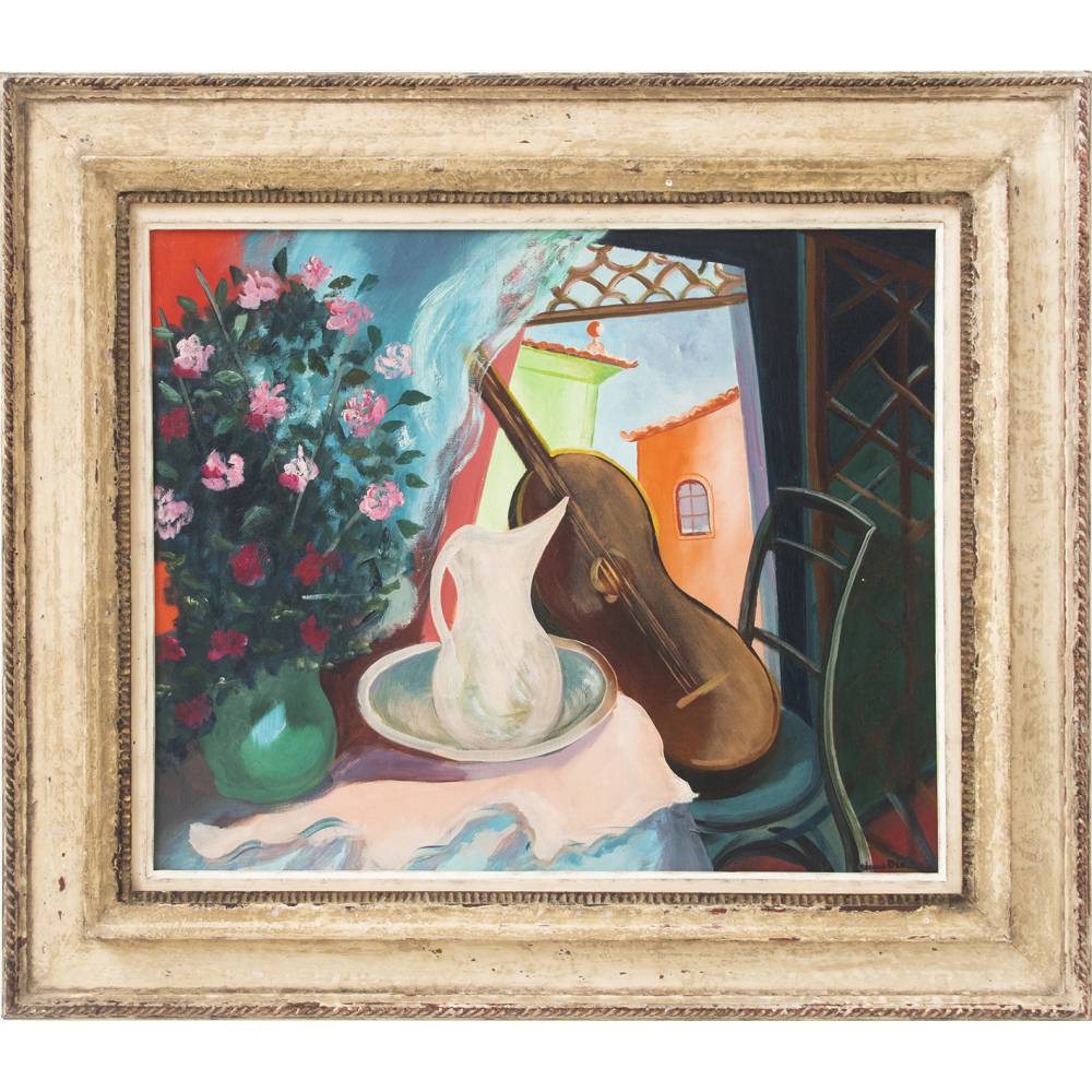 Cícero Dias - Interior com vaso de flores e violão, Déc. 50