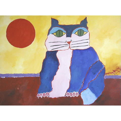 Gato azul e sol vermelho