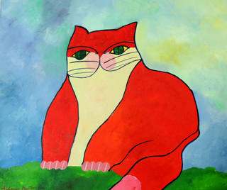 Aldemir Martins - Gato Vermelho com Fundo Azul