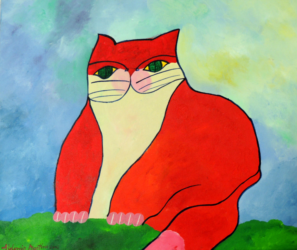 Aldemir Martins - Gato Vermelho com Fundo Azul
