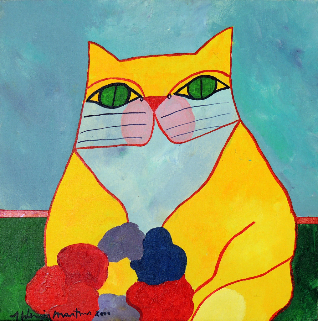 Aldemir Martins - Gato Amarelo com Flores