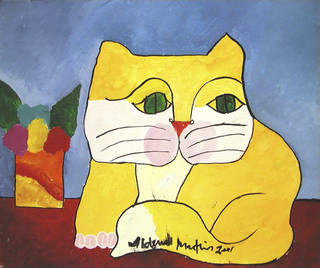 Aldemir Martins - Gato amarelo e vaso com flores