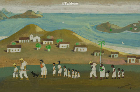 Figuras caminhando à beira mar