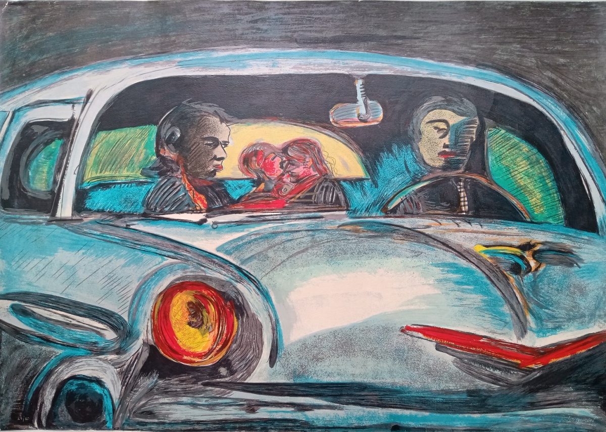 Beijo no carro azul