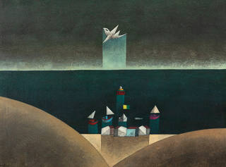 Inos Corradin - Paisagem com barcos e pássaro