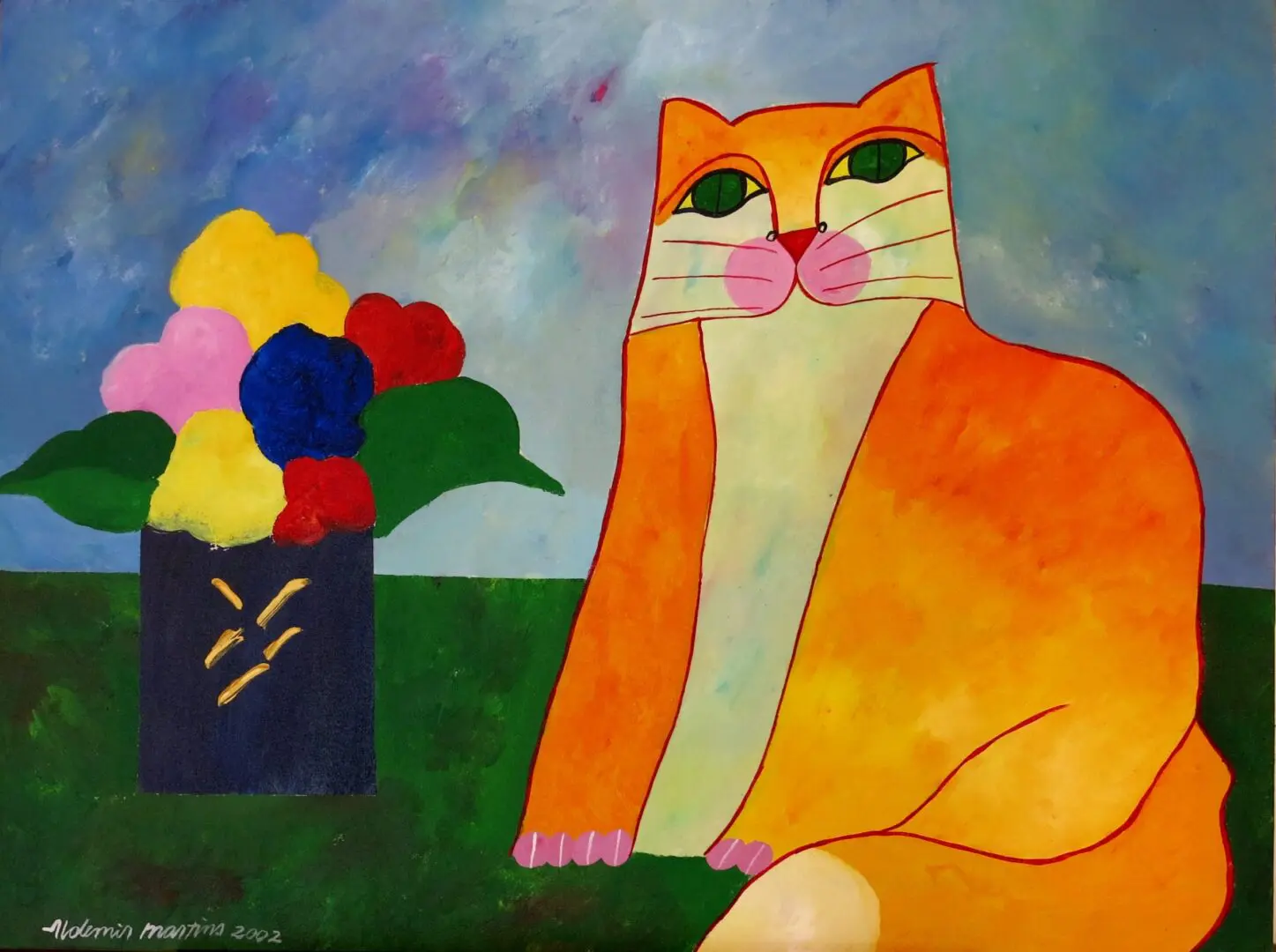 Gato amarelo com flor Data