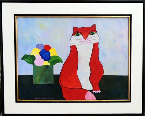 Gato Vermelho com Vaso de Flôr