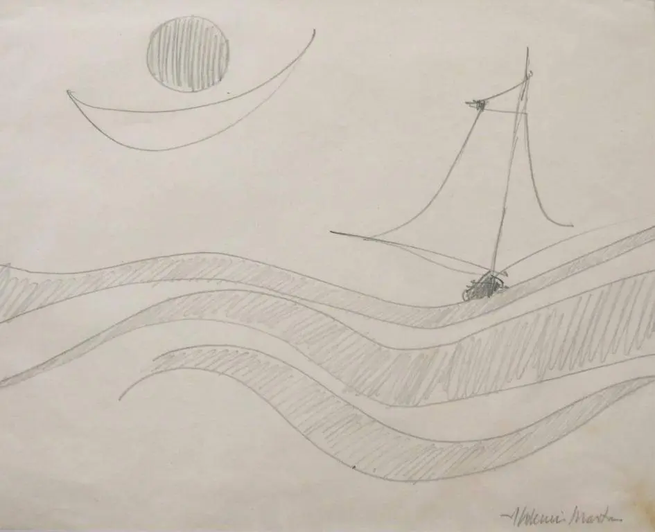 Aldemir Martins - Marinha com Barco a Vela