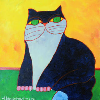 Aldemir Martins - Gato Azul Escuro com Fundo Amarelo