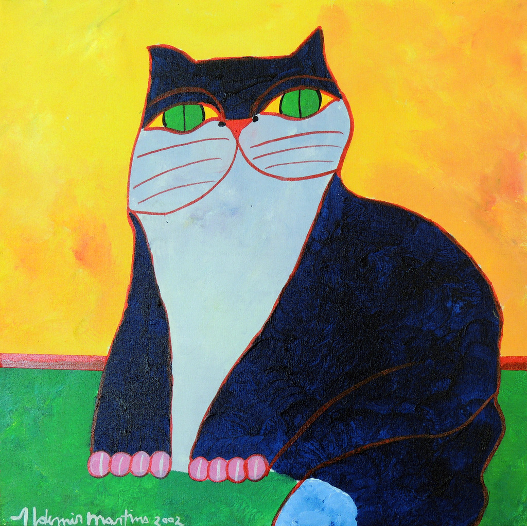 Gato Azul Escuro com Fundo Amarelo