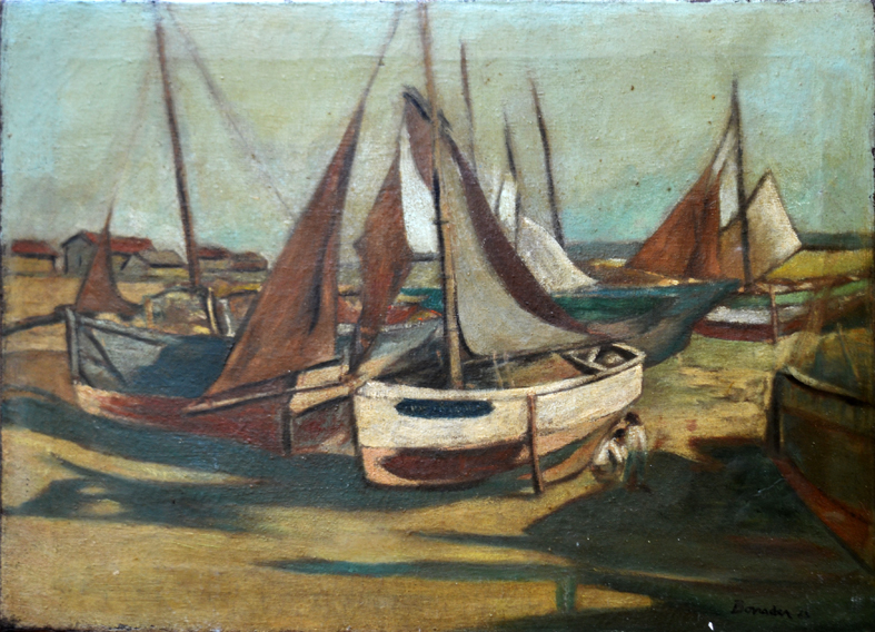 Aldo Bonadei - Paisagem com barcos