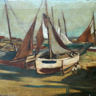 Aldo Bonadei - Paisagem com barcos
