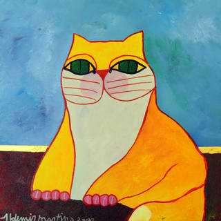 Aldemir Martins - Gato Amarelo com Fundo Azul e Marrom