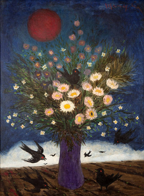 Vaso de Flores e Pássaros