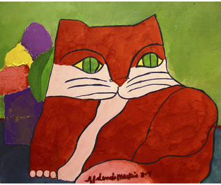 Aldemir Martins - Gato vermelho e vaso roxo com flores