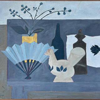 Kong Fang Chen - Jarro de flores, galinha e objetos sobre a mesa