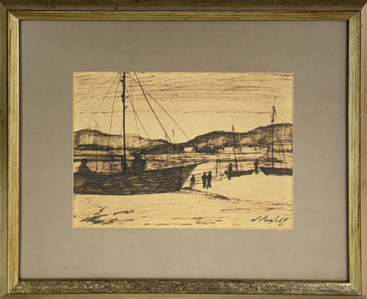 Barcos atracados e personagens