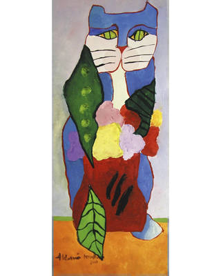 Aldemir Martins - Gato azul com vaso de flores
