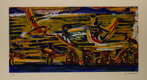 Ciclistas a beira mar