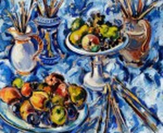 Sérgio Telles - Frutas e Pinceis sobre a Mesa