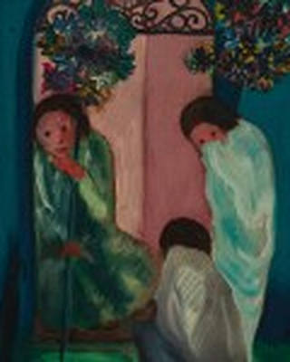 José Maria de Souza - Três Figuras na Porta de Casa