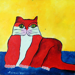 Aldemir Martins - Gato Vermelho com Fundo Amarelo e Azul