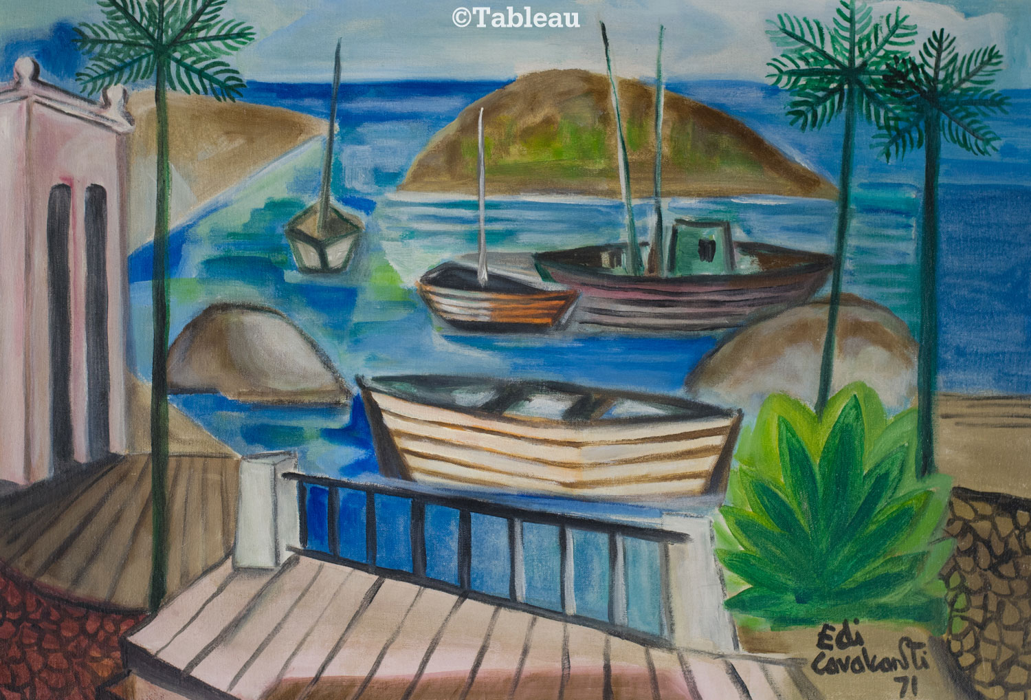 Emiliano di Cavalcanti - Marinha com barcos