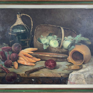Carlota Santos - Objetos, frutas e versuras sobre a mesa