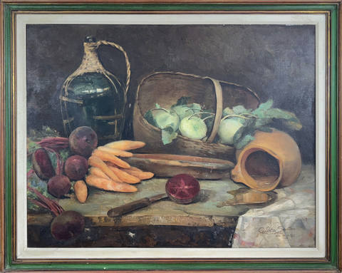 Objetos, frutas e versuras sobre a mesa