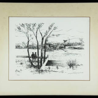 Augusto Rodrigues - Paisagem com personagens