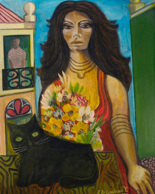 Emiliano di Cavalcanti - Mulata com gato e flores